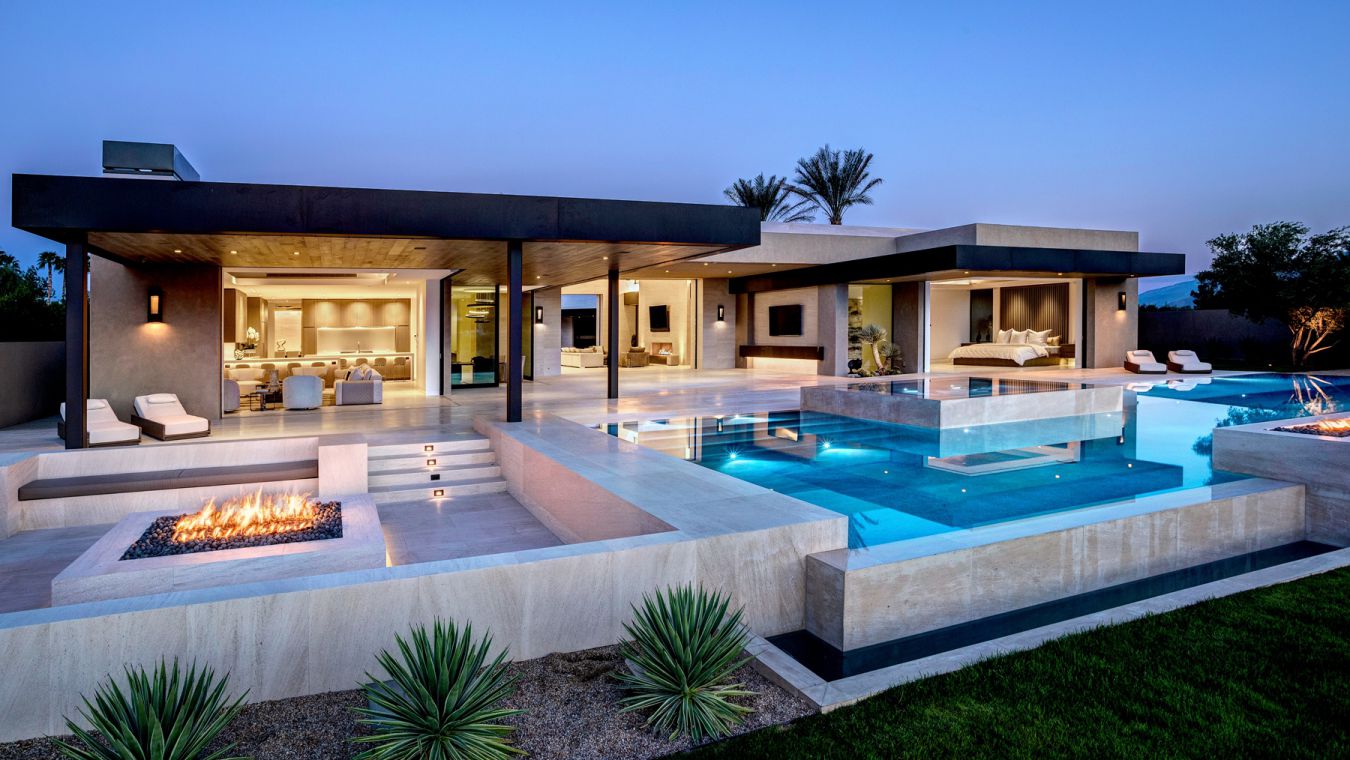 Modern luxury home with pool.